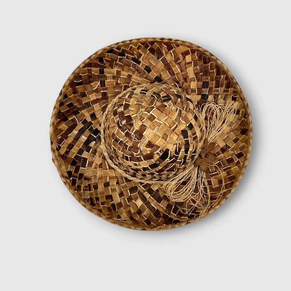 Vintage Liz Claiborne Wide Brim Woven Straw Sun Hat Brown Two-Tone Tassel Band - Picture 2 of 5